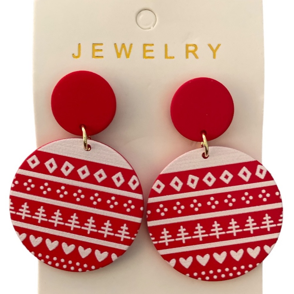 NWT Christmas Themed Red and White Acrylic Earrings